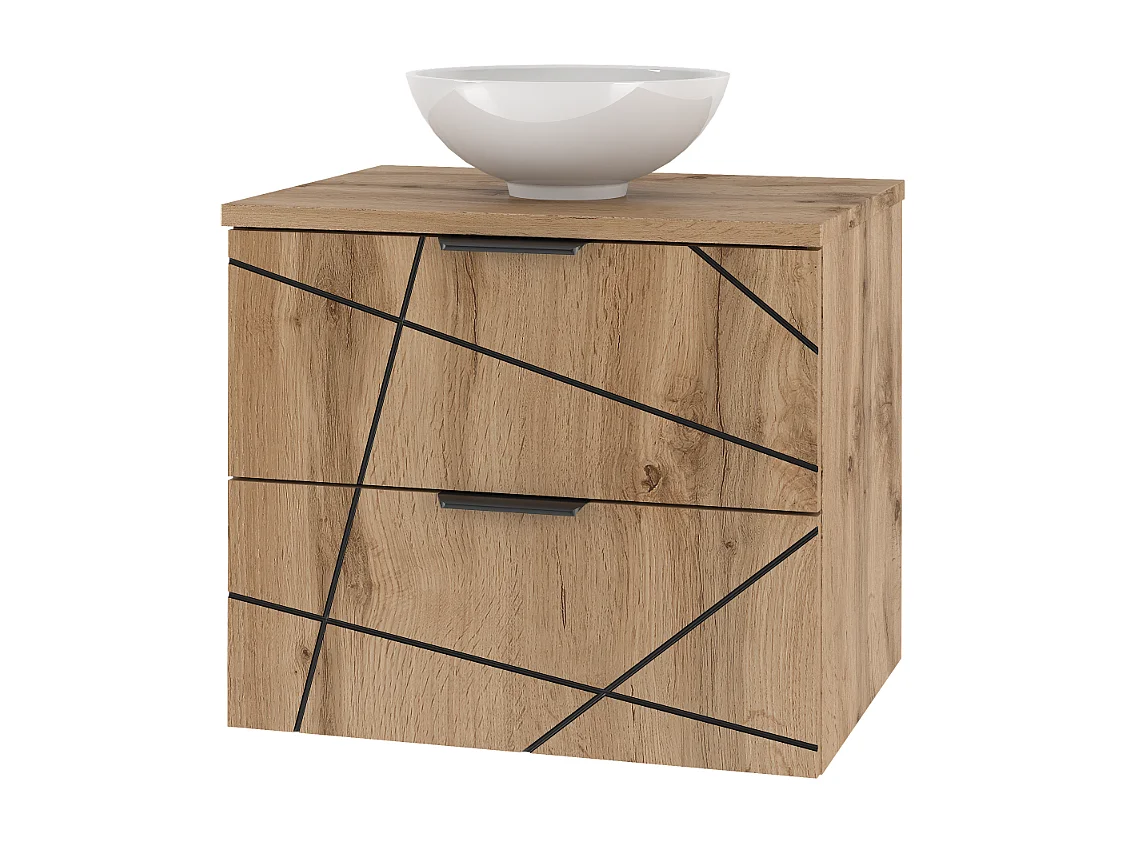 Ensemble de salle de bain 60 cm Meuble avec plan de travail Lavabo Chêne Wotan Wood