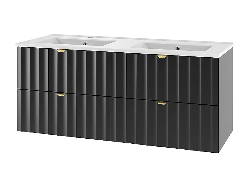 Schwarz Badezimmer Set 120cm Schrank mit Waschbecken geriffelte Fronten Arcos