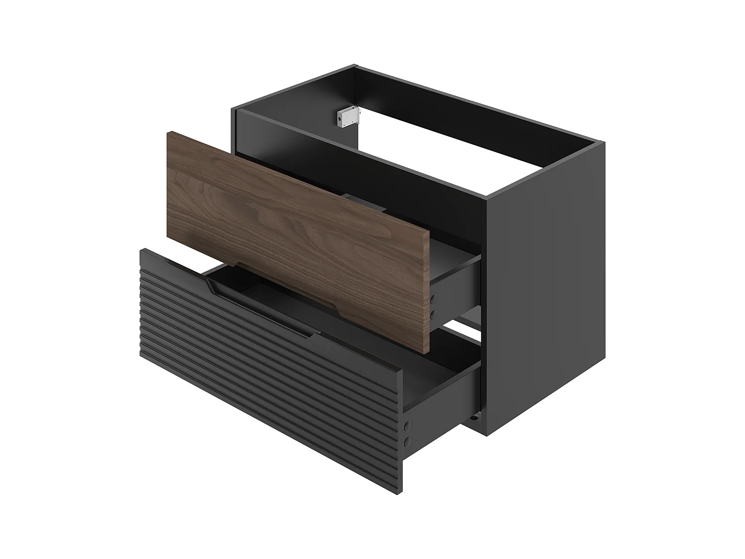 Ensemble de salle de bain 80 cm Meuble avec plan de travail Lavabo Colonne Noir mat / Noyer Avella