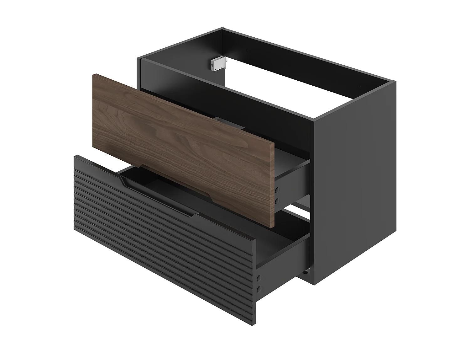 Ensemble de salle de bain 80 cm Meuble avec plan de travail Lavabo Colonne Noir mat / Noyer Avella