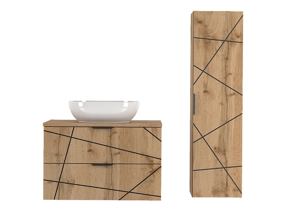 Ensemble de salle de bain 80 cm Armoire avec plan de travail Lavabo Colonne Chêne Wotan Wood