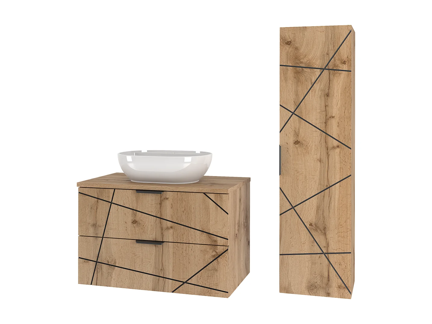 Ensemble de salle de bain 80 cm Armoire avec plan de travail Lavabo Colonne Chêne Wotan Wood