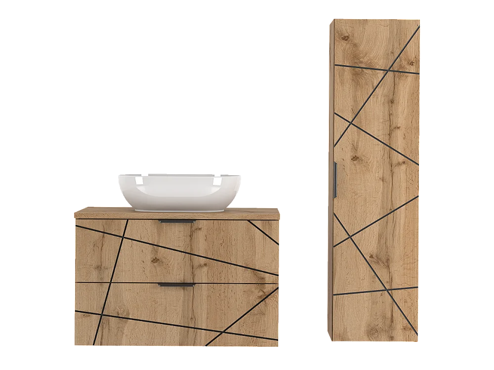 Ensemble de salle de bain 80 cm Armoire avec plan de travail Lavabo Colonne Chêne Wotan Wood
