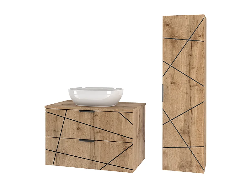 Ensemble de salle de bain 80 cm Armoire avec plan de travail Lavabo Colonne Chêne Wotan Wood