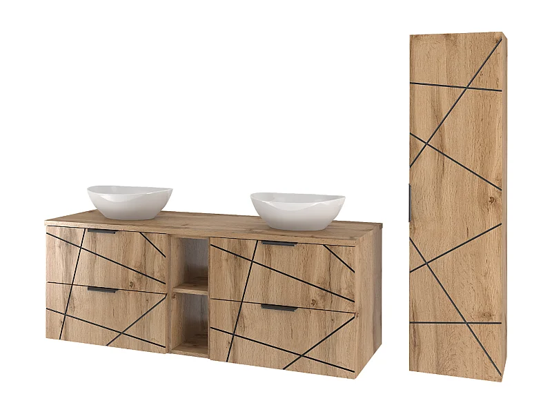 Badkamerset 140 cm Kast met blad Rek Wasbak Kolom Eikenhout Wotan Wood