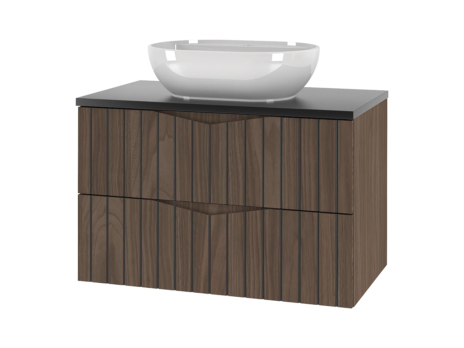 Ensemble de salle de bain 80 cm Armoire avec plan de travail Lavabo Façades rainurées Chêne Noyer Stella