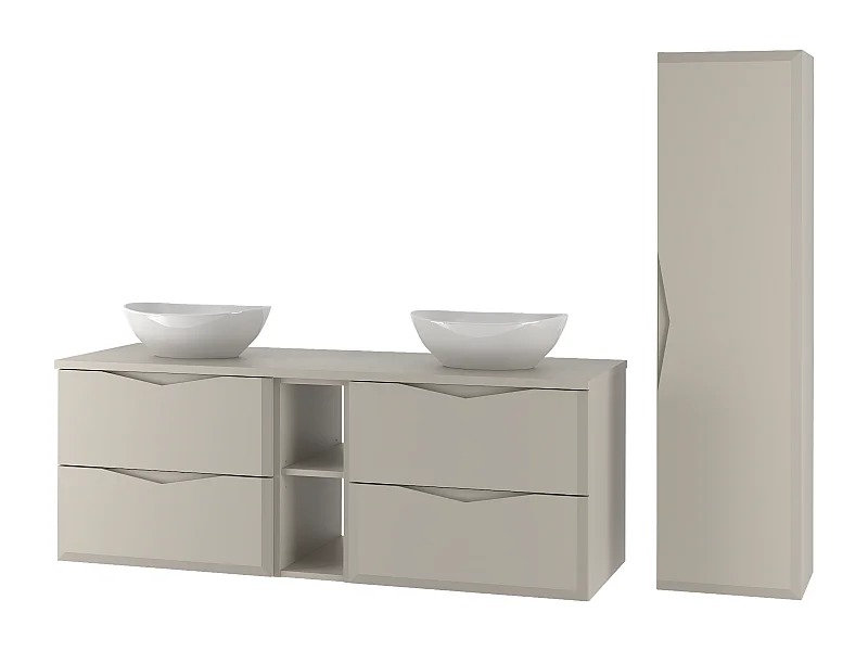 Ensemble de salle de bain en cachemire 140 cm Armoire avec plateau Étagère Lavabo Colonne Delica