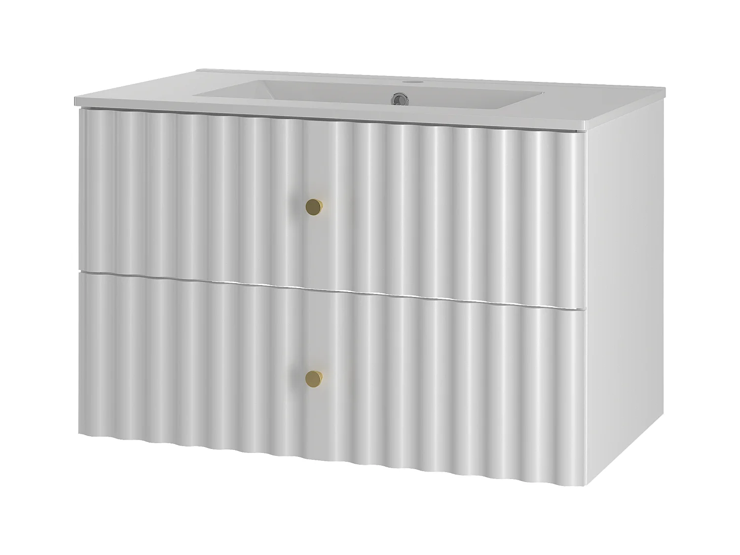 Ensemble de salle de bain blanc 80 cm Meuble avec lavabo Façades rainurées Aqua