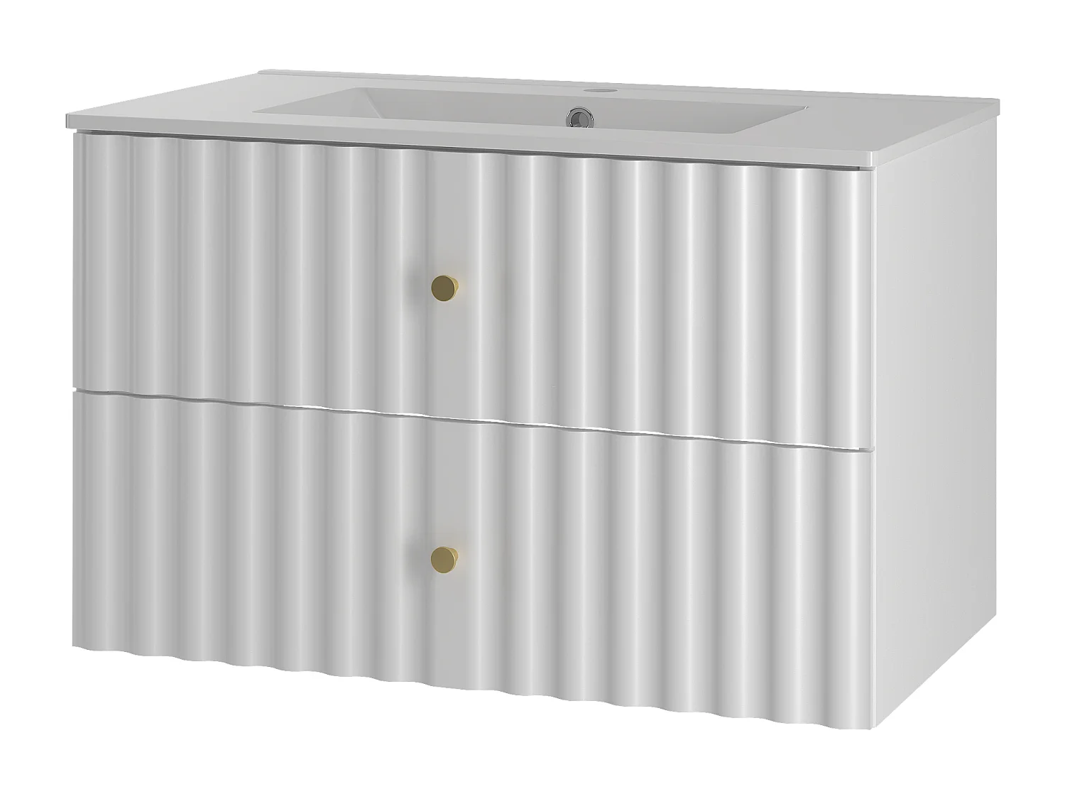 Ensemble de salle de bain blanc 80 cm Meuble avec lavabo Façades rainurées Aqua