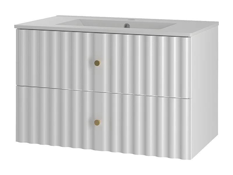 Ensemble de salle de bain blanc 80 cm Meuble avec lavabo Façades rainurées Aqua