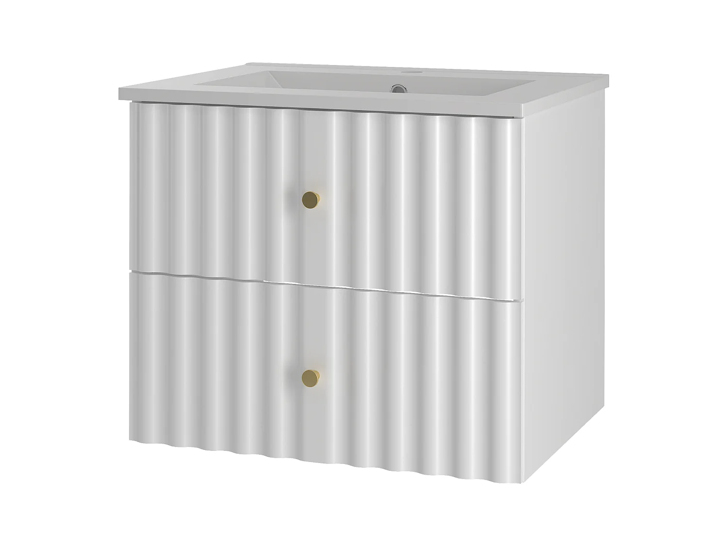 Ensemble de salle de bain blanc 60 cm Meuble avec lavabo Façades rainurées Aqua