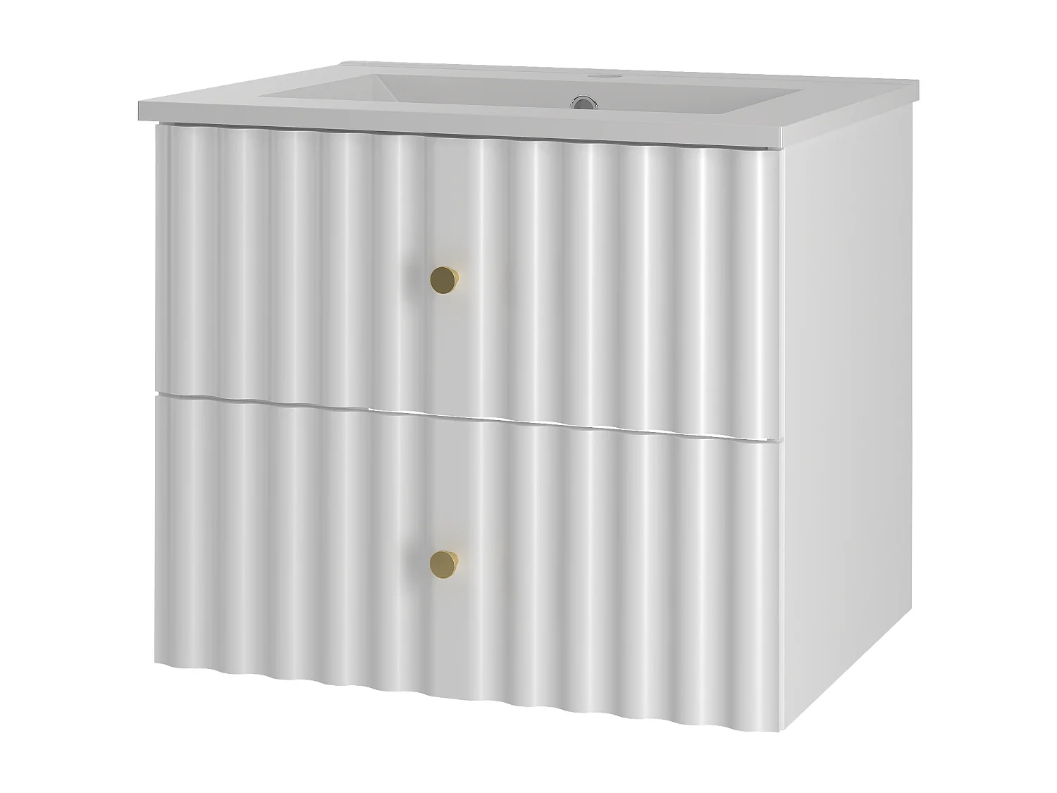 Ensemble de salle de bain blanc 60 cm Meuble avec lavabo Façades rainurées Aqua