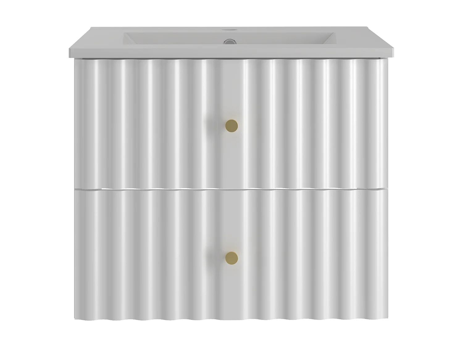 Ensemble de salle de bain blanc 60 cm Meuble avec lavabo Façades rainurées Aqua