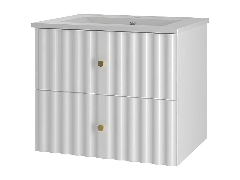 Ensemble de salle de bain blanc 60 cm Meuble avec lavabo Façades rainurées Aqua