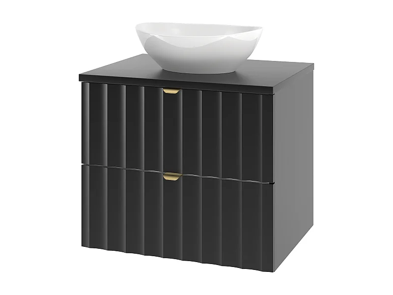 Schwarz Badezimmer Set 60cm Schrank mit Arbeitsplatte und Waschbecken geriffelte Fronten Arcos