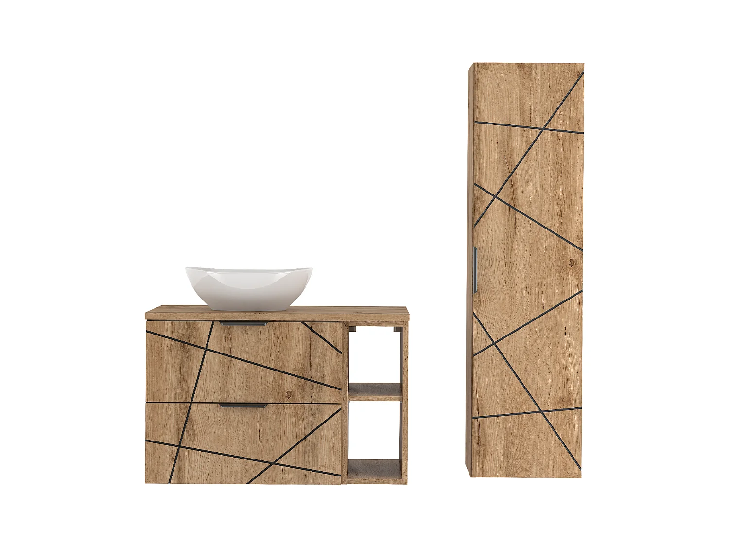 Ensemble de salle de bain 80 cm Armoire avec plateau Étagère Lavabo Colonne Chêne Wotan Wood