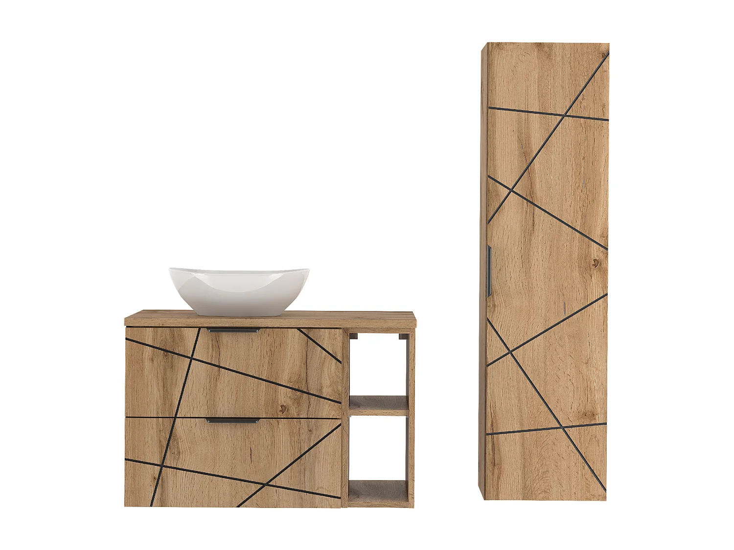 Ensemble de salle de bain 80 cm Armoire avec plateau Étagère Lavabo Colonne Chêne Wotan Wood