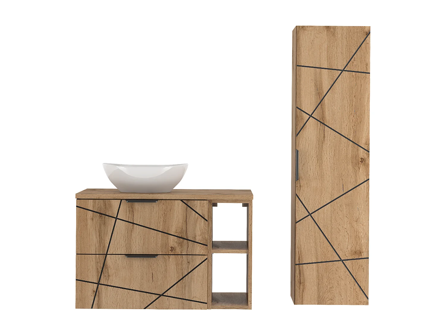 Ensemble de salle de bain 80 cm Armoire avec plateau Étagère Lavabo Colonne Chêne Wotan Wood