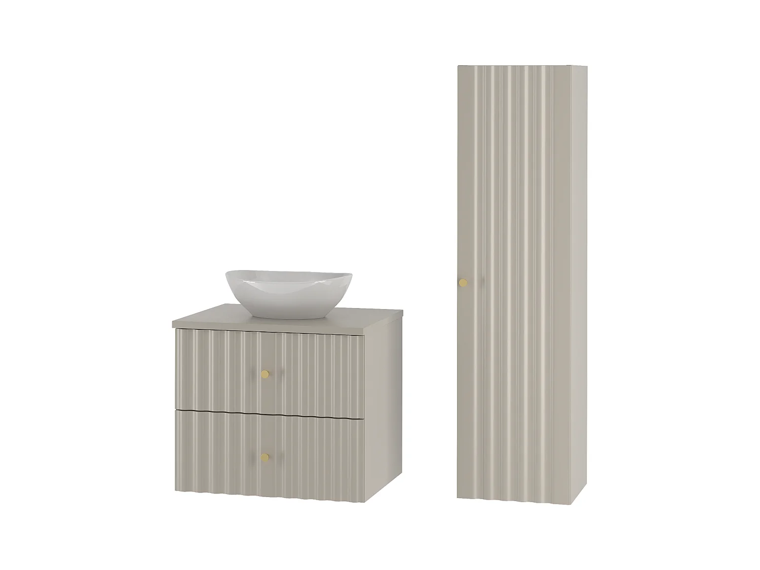 Ensemble de salle de bain en cachemire 60 cm Armoire avec plan de travail Lavabo Colonne Façades rainurées Aqua