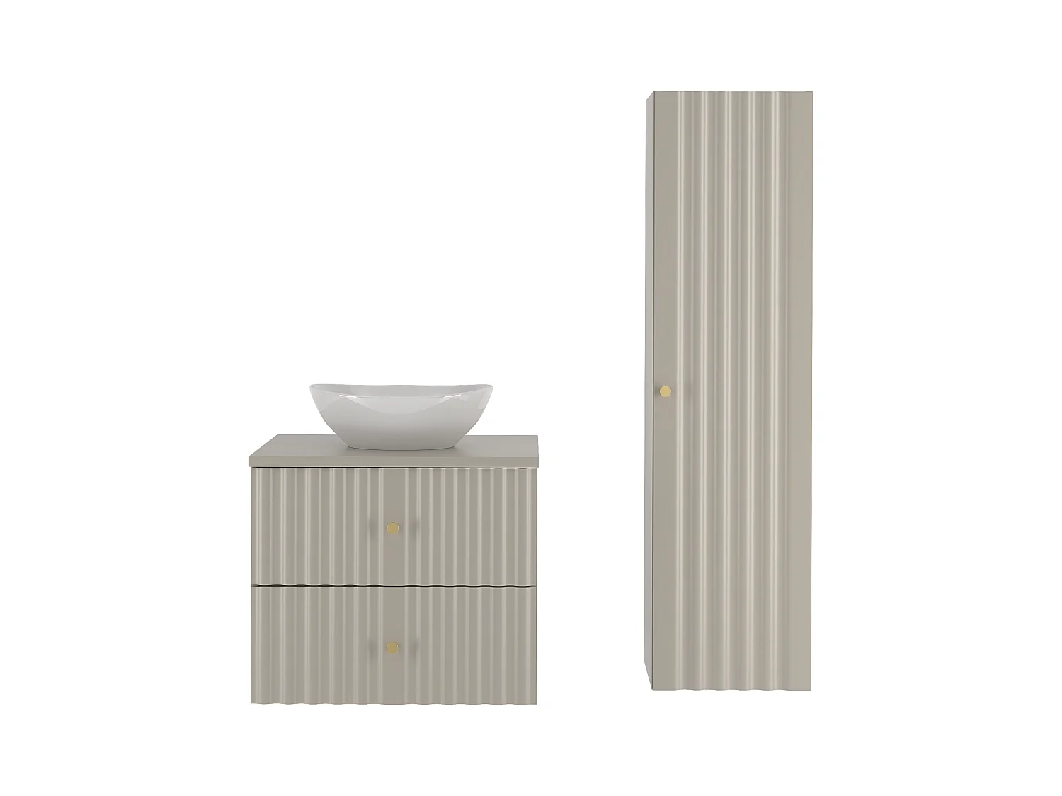 Ensemble de salle de bain en cachemire 60 cm Armoire avec plan de travail Lavabo Colonne Façades rainurées Aqua