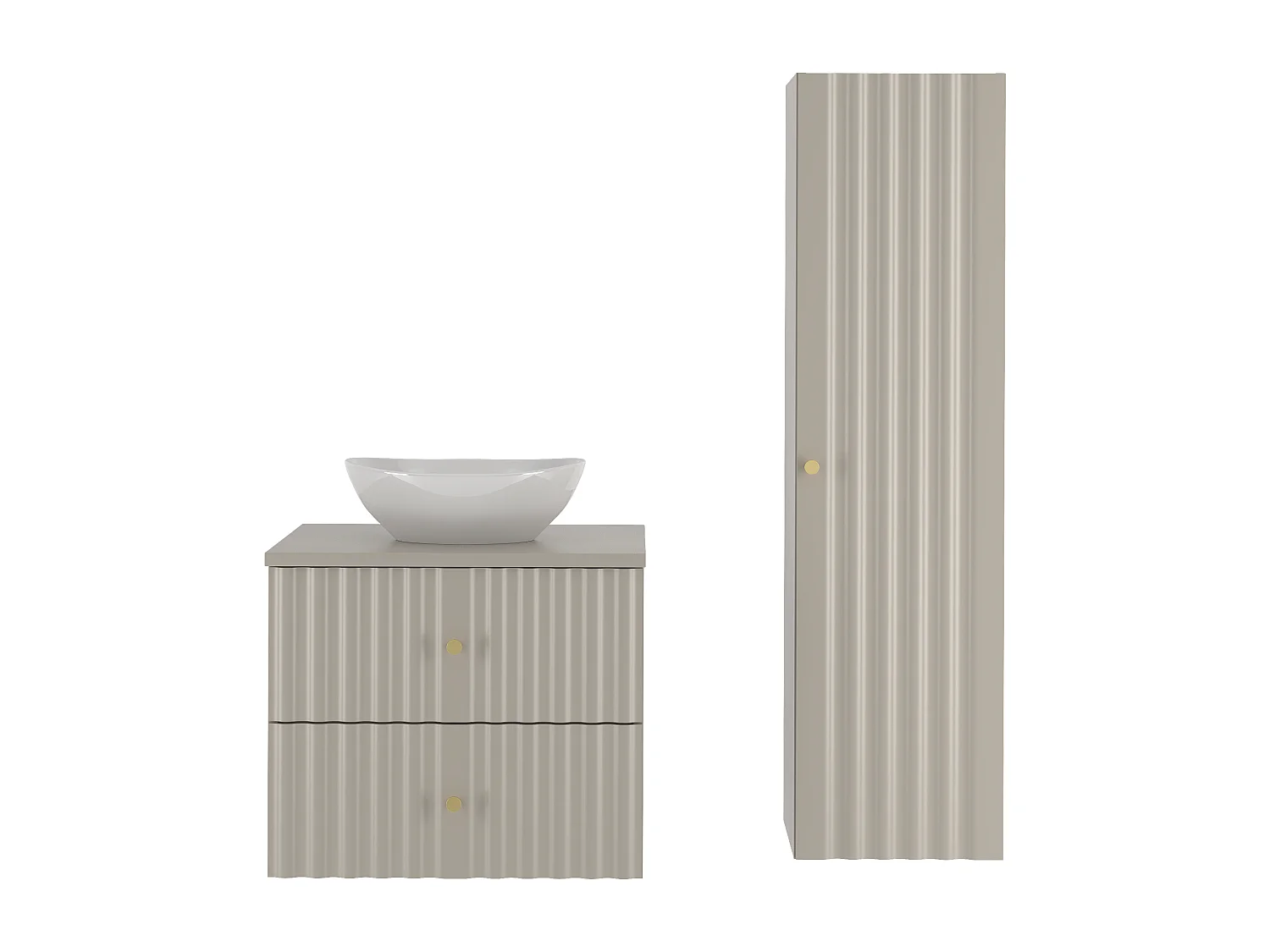 Ensemble de salle de bain en cachemire 60 cm Armoire avec plan de travail Lavabo Colonne Façades rainurées Aqua