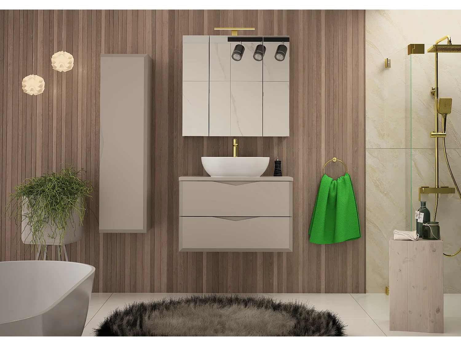 Ensemble de salle de bain en cachemire 80 cm Meuble avec plan de travail Lavabo Delica