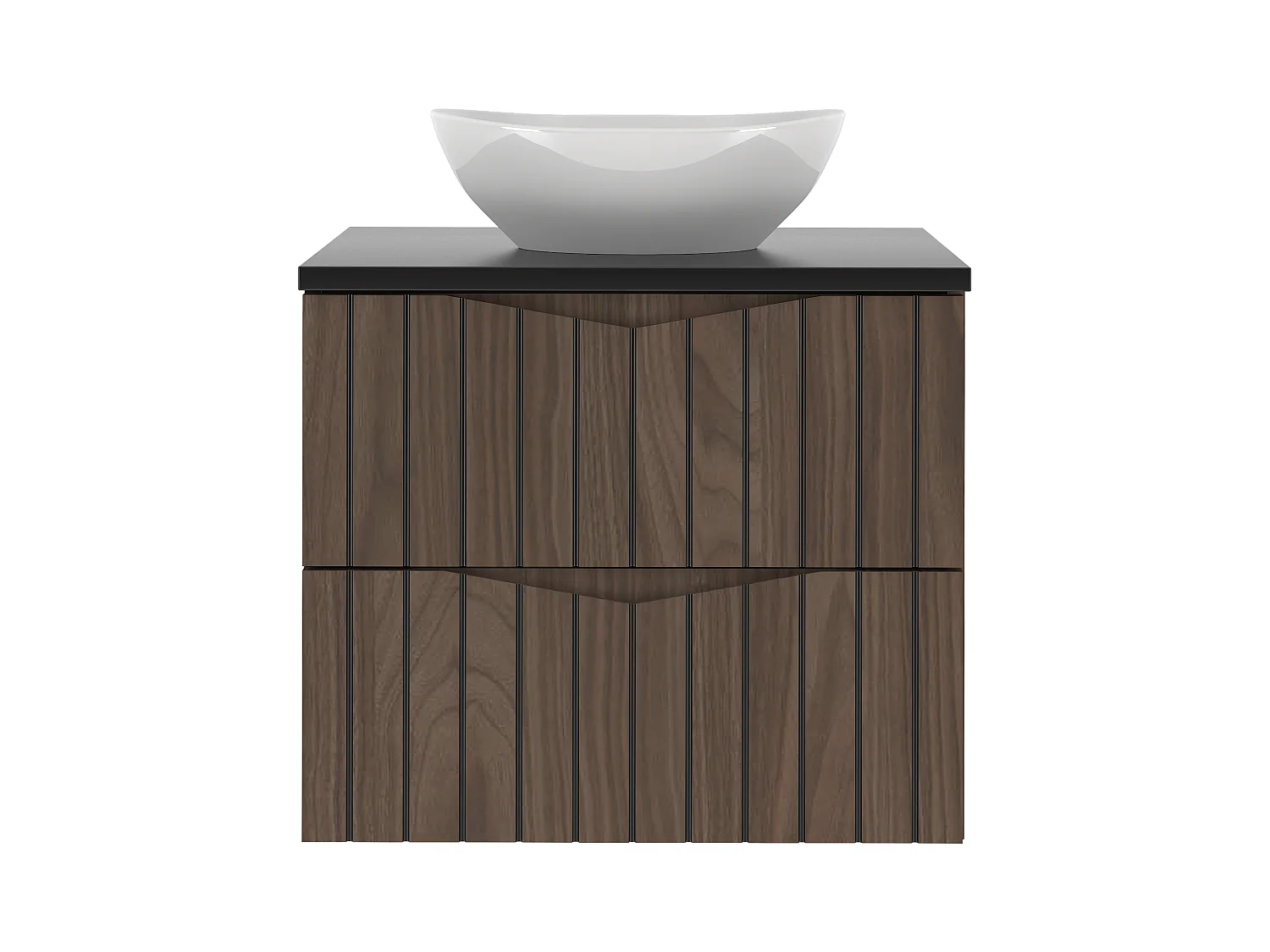 Ensemble de salle de bain 60 cm Armoire avec plan de travail Lavabo Façades rainurées Chêne Noyer Stella