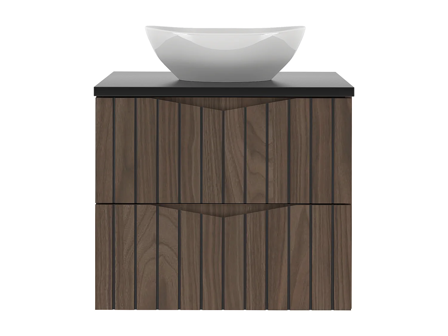 Ensemble de salle de bain 60 cm Armoire avec plan de travail Lavabo Façades rainurées Chêne Noyer Stella