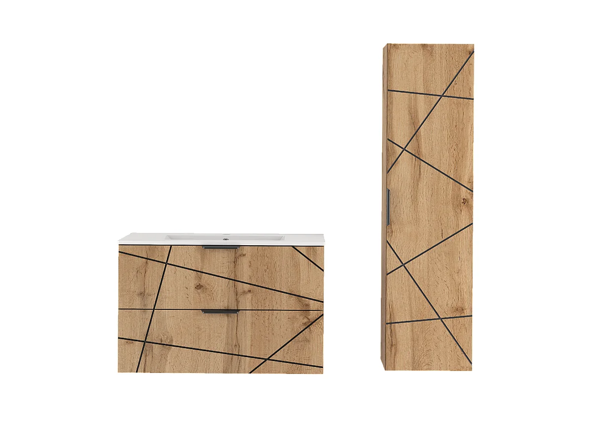 Ensemble de salle de bain 80 cm Meuble avec lavabo Colonne Chêne Wotan Wood