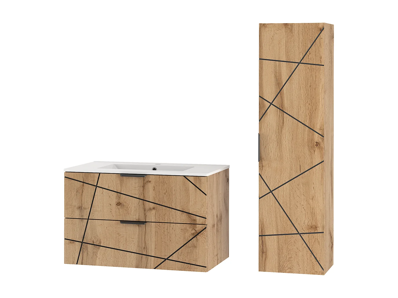 Ensemble de salle de bain 80 cm Meuble avec lavabo Colonne Chêne Wotan Wood