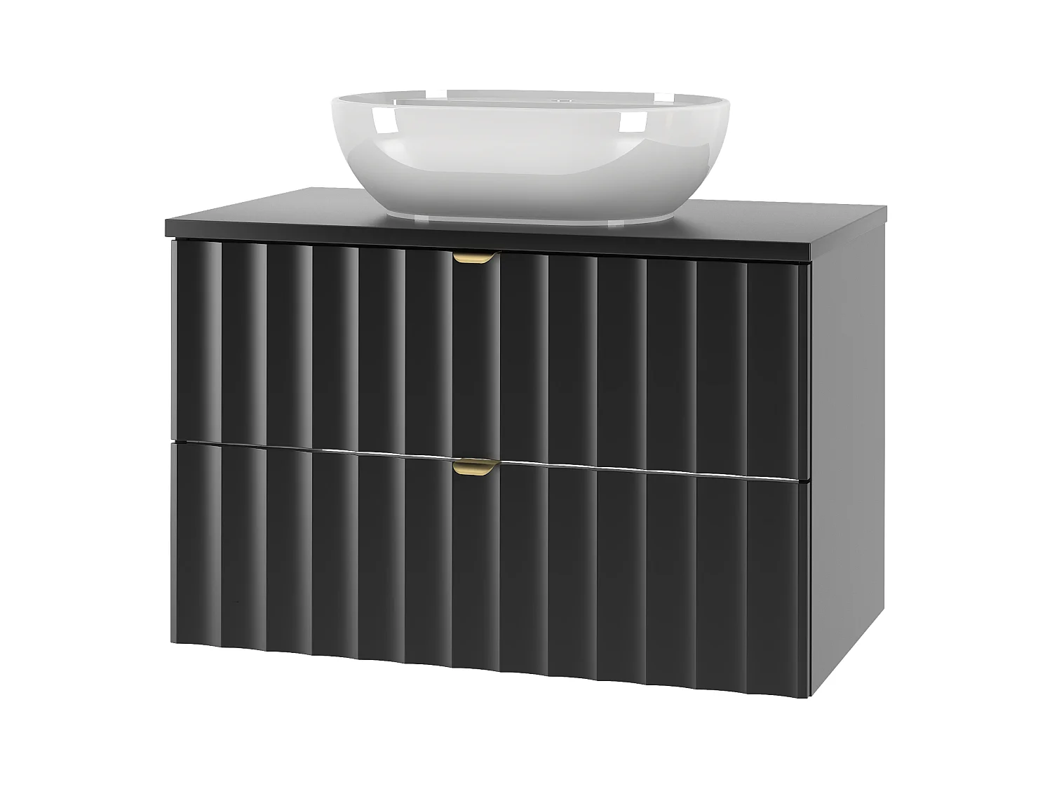 Ensemble de salle de bain noir 80 cm Meuble avec plan de travail Lavabo Façades rainurées Arcos
