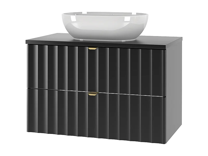 Ensemble de salle de bain noir 80 cm Meuble avec plan de travail Lavabo Façades rainurées Arcos