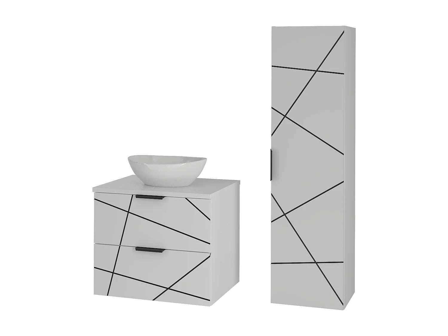 Zestaw Łazienkowy 60cm Szafka z Blatem Umywalka Słupek Biały Mat Wood