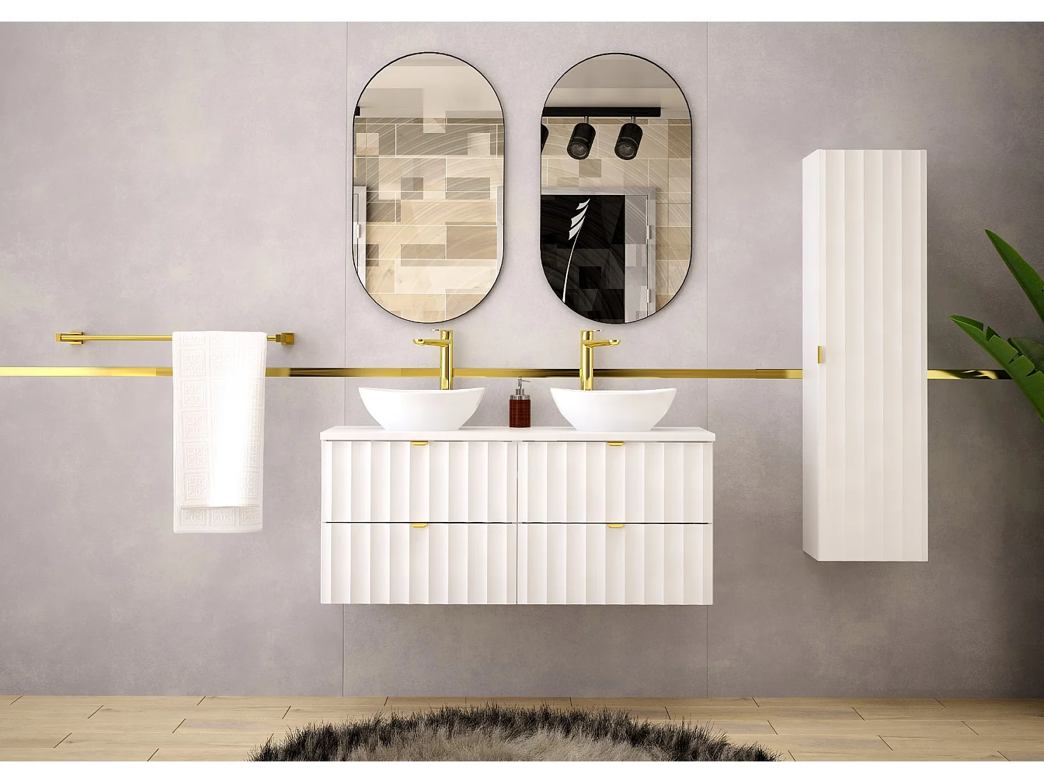 Armoire de salle de bain blanche Colonne haute Façades rainurées Arcos