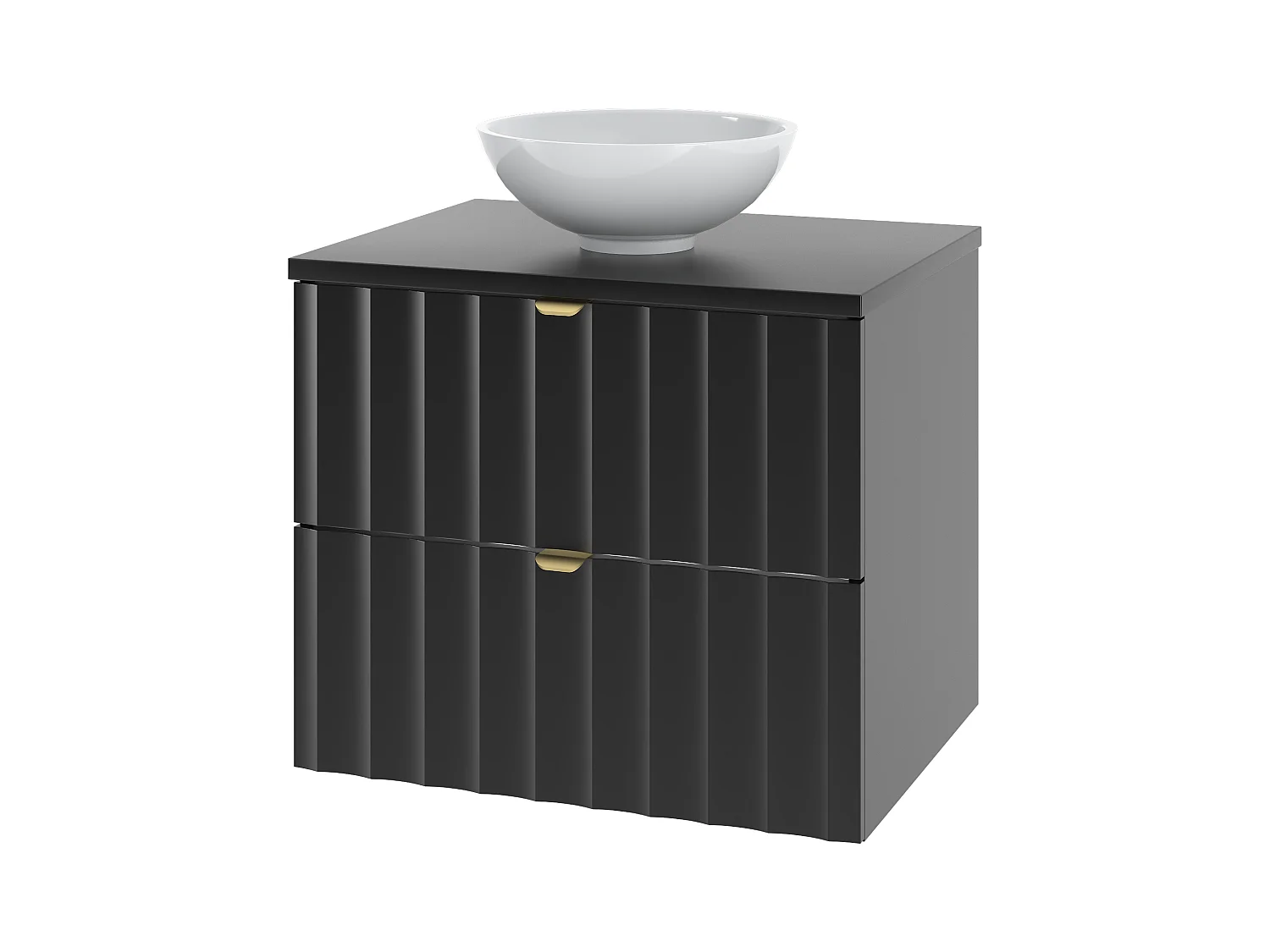 Ensemble de salle de bain noir 60 cm Meuble avec plan de travail Lavabo Façades rainurées Arcos