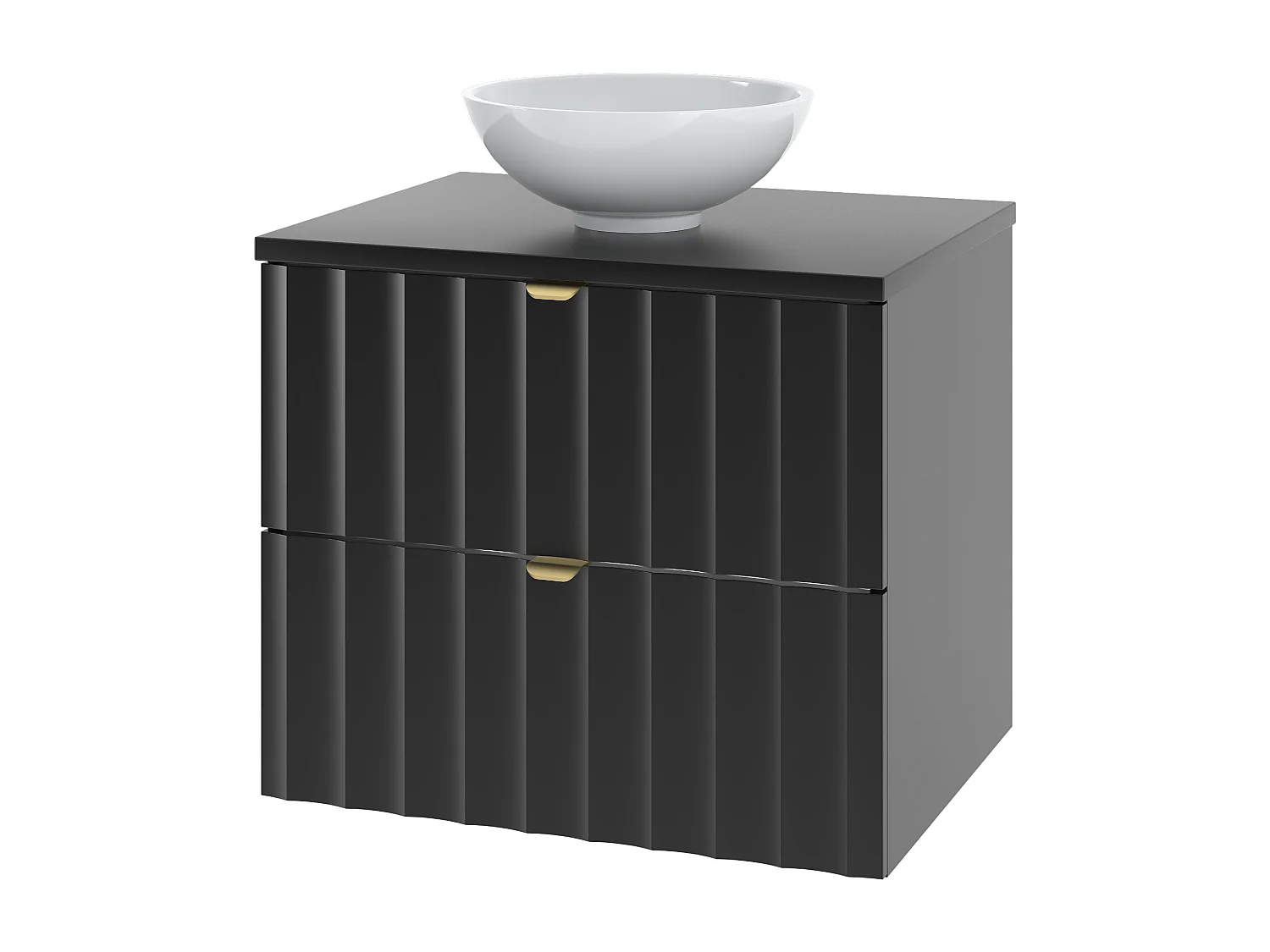 Ensemble de salle de bain noir 60 cm Meuble avec plan de travail Lavabo Façades rainurées Arcos