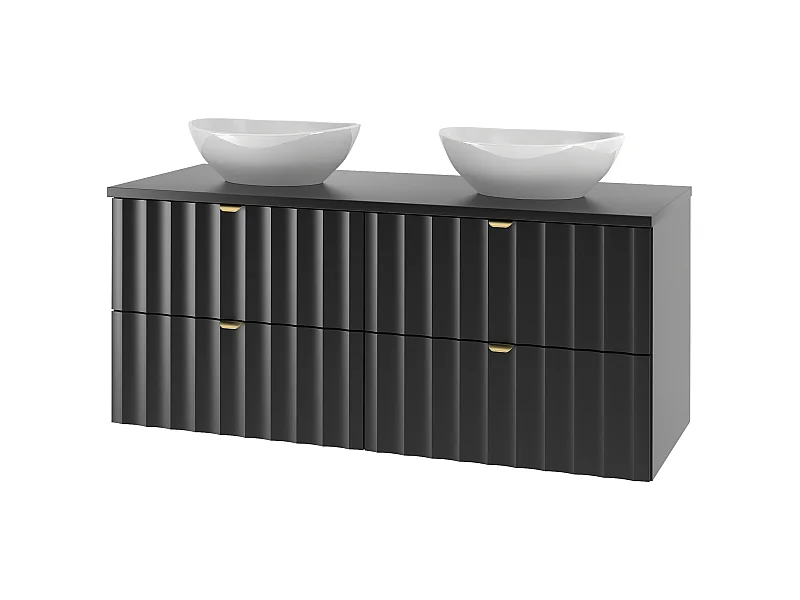 Schwarz Bathroom Set 120cm Schrank mit Arbeitsplatte und Washbecken geriffelte Front Arcos
