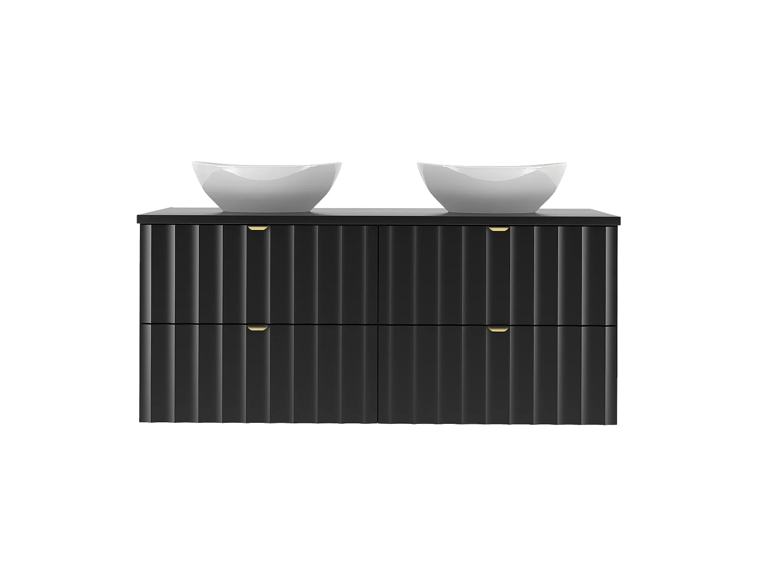 Ensemble de salle de bain noir 120 cm Meuble avec plan de travail Lavabo Façades rainurées Arcos