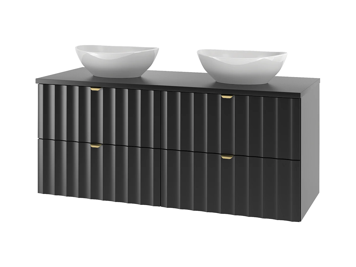 Ensemble de salle de bain noir 120 cm Meuble avec plan de travail Lavabo Façades rainurées Arcos