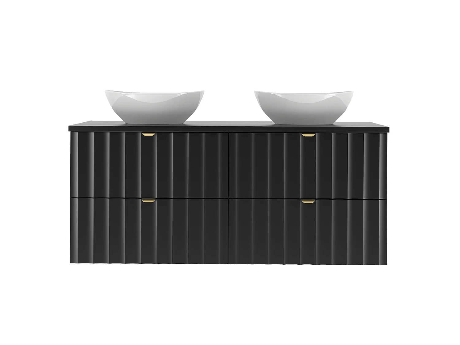 Ensemble de salle de bain noir 120 cm Meuble avec plan de travail Lavabo Façades rainurées Arcos