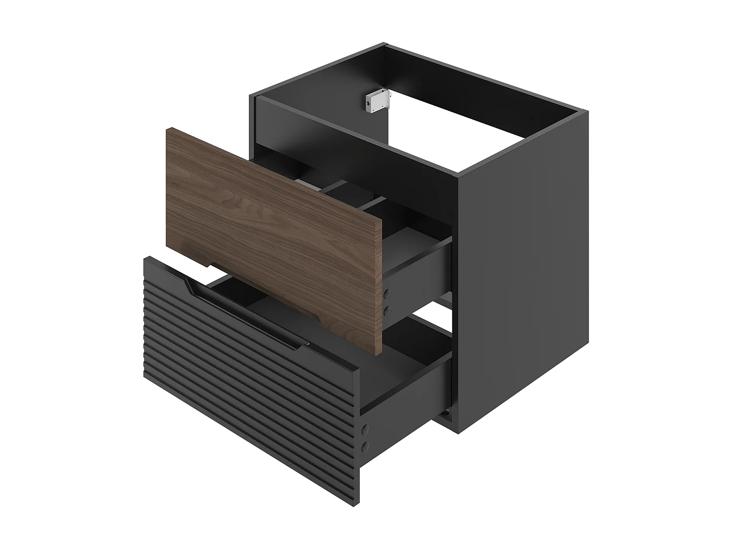 Ensemble de salle de bain 80 cm Armoire avec plateau Étagère Lavabo Noir mat / Noyer Avella