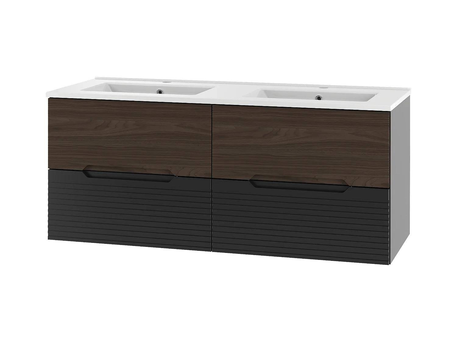 Ensemble de salle de bain 120 cm Meuble avec lavabo Noir mat / Noyer Avella