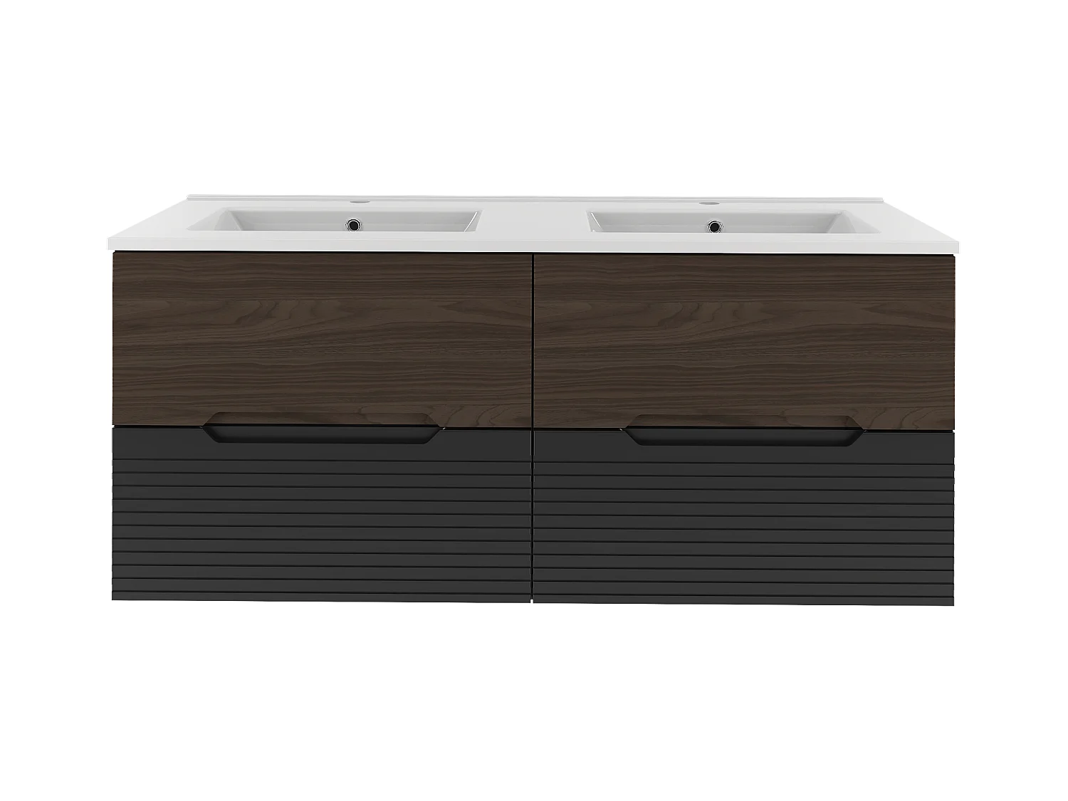 Ensemble de salle de bain 120 cm Meuble avec lavabo Noir mat / Noyer Avella