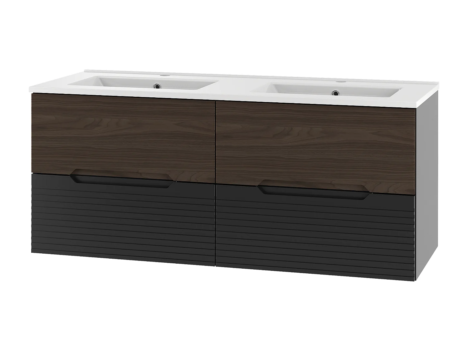 Ensemble de salle de bain 120 cm Meuble avec lavabo Noir mat / Noyer Avella