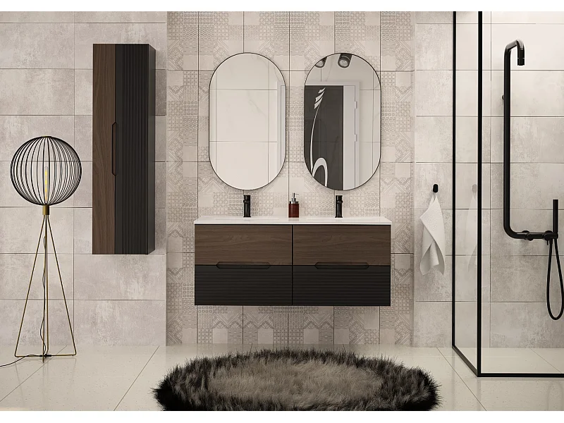 Ensemble de salle de bain 120 cm Meuble avec lavabo Noir mat / Noyer Avella