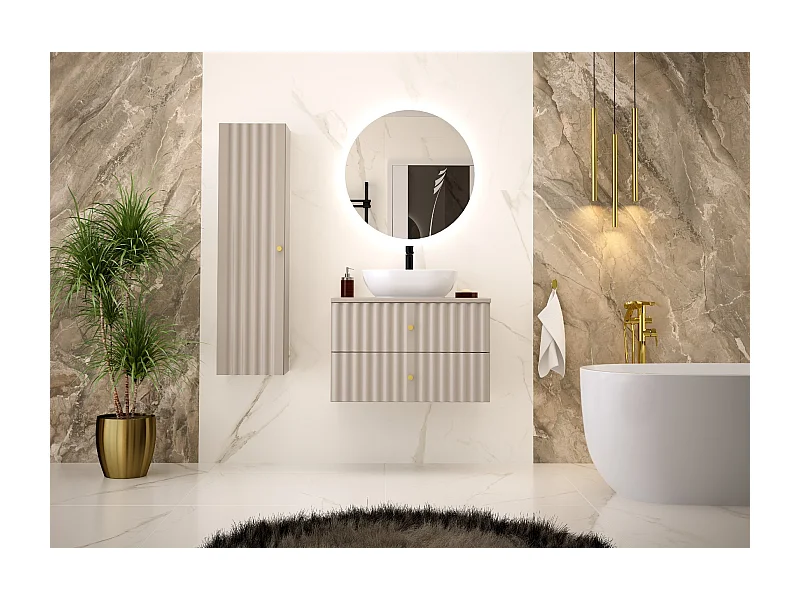 Ensemble de salle de bain en cachemire 80 cm Armoire avec plan de travail et lavabo Façades rainurées Aqua