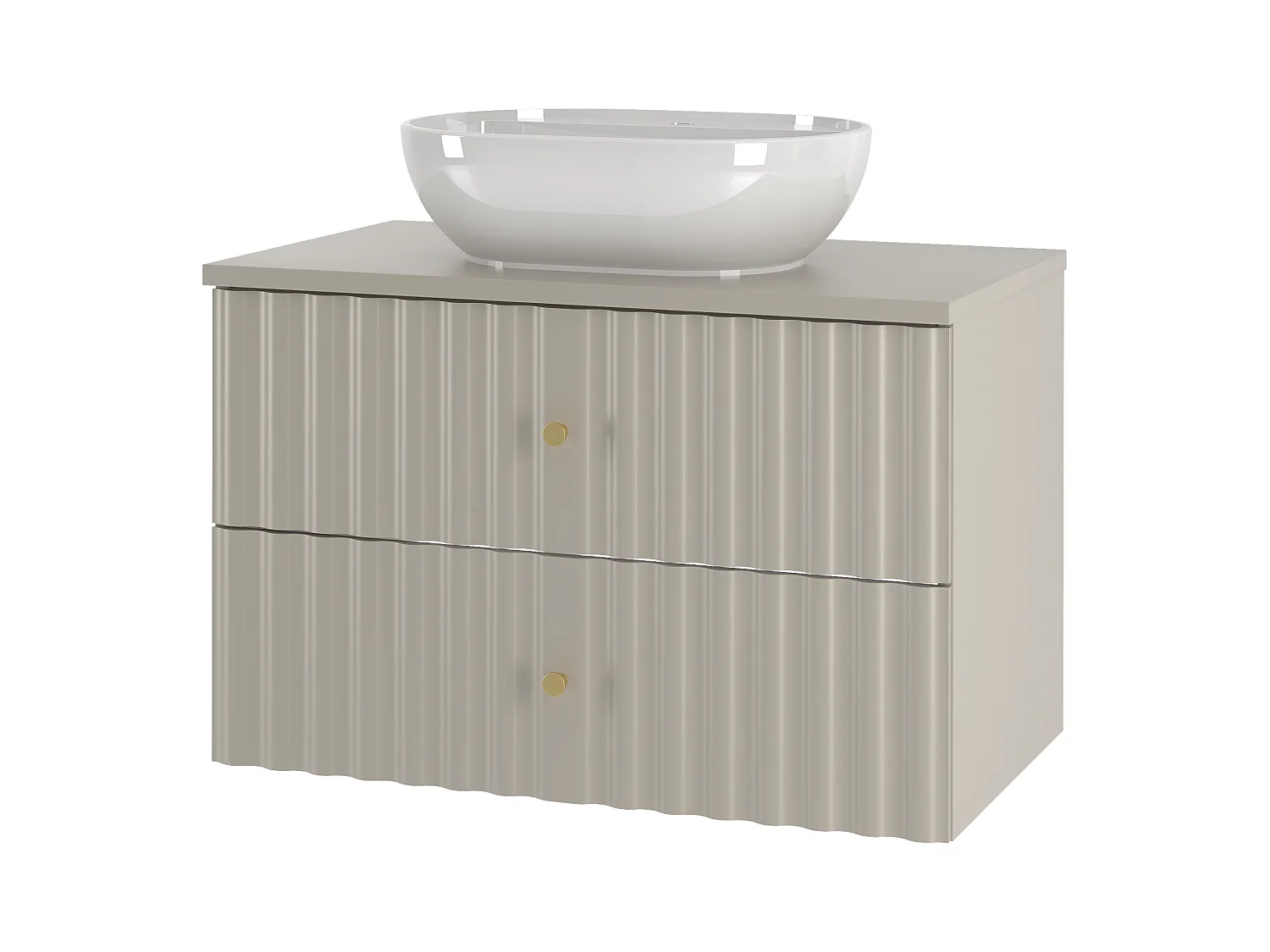 Cashmere Badezimmer Set 80cm Schrank mit Arbeitsplatte und Waschbecken geriffelte Fronten Aqua