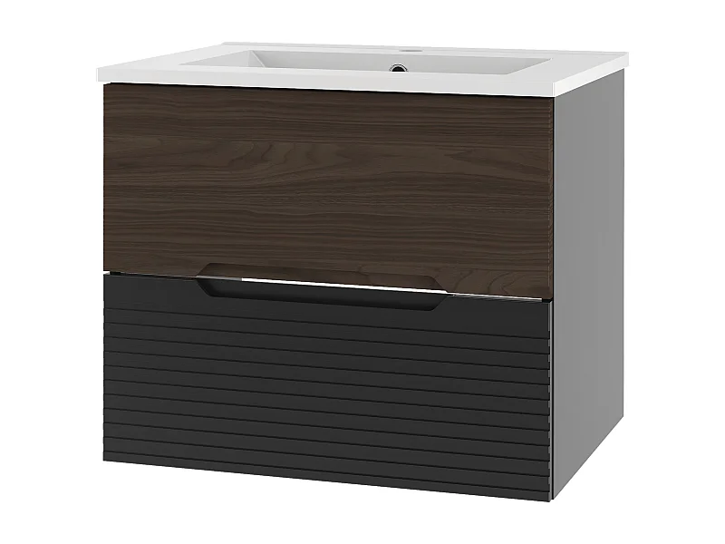 Badezimmer-Set 60 cm Schrank mit Waschbecken Schwarz Matt / Nussbaum Avella