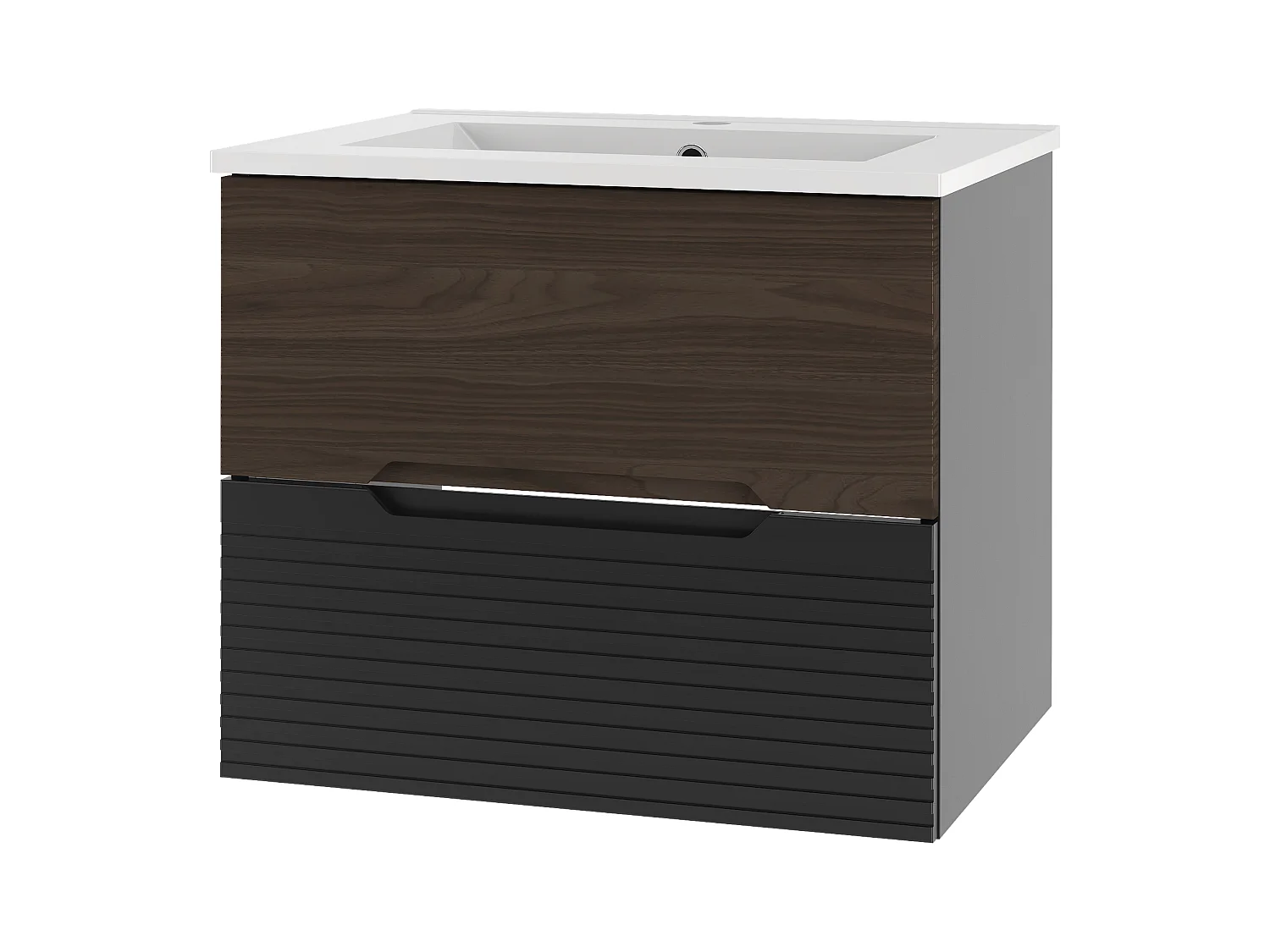 Badezimmer-Set 60 cm Schrank mit Waschbecken Schwarz Matt / Nussbaum Avella