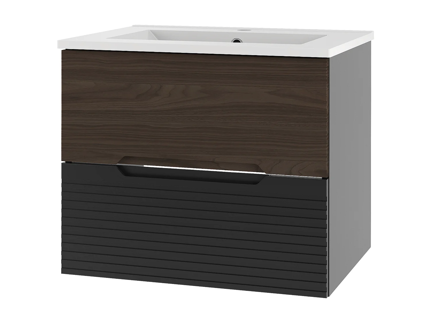 Ensemble de salle de bain 60 cm Meuble avec lavabo Noir mat / Noyer Avella